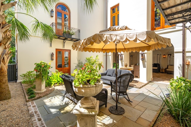 174 N Shelmore Blvd, Mount Pleasant, SC 29464 - view of patio / terrace featuring french doors, a balcony, central AC, and an outdoor hangout area