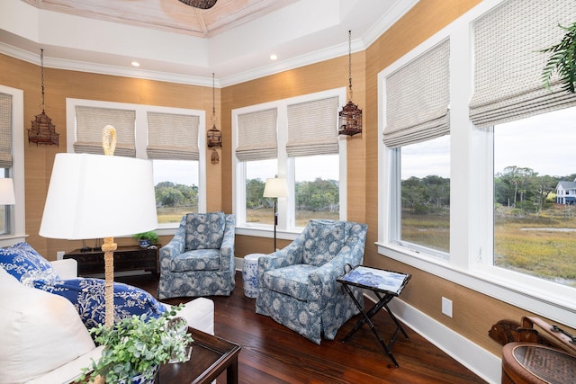 sunroom with a tray ceiling and plenty of natural light