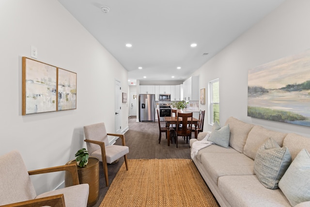 living room featuring recessed lighting and wood finished floors