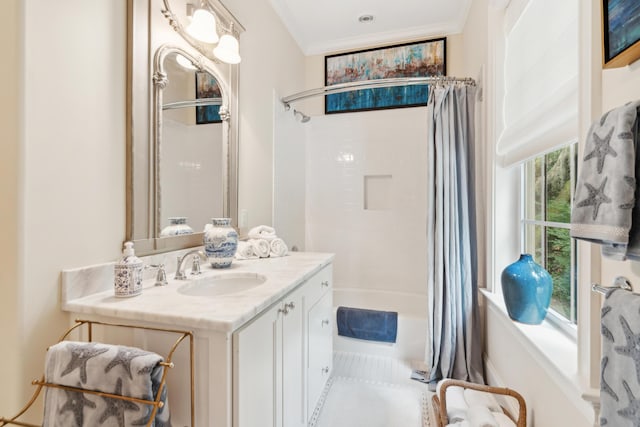 1612 John Fenwick Ln, Johns Island, SC 29455 - full bathroom with vanity, shower / bathtub combination with curtain, and crown molding