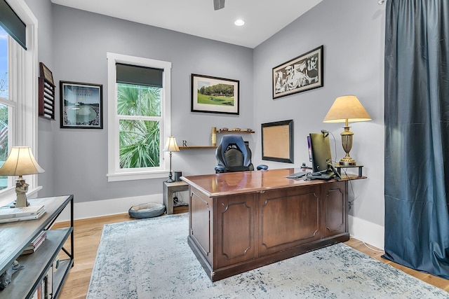 office space featuring light hardwood / wood-style floors