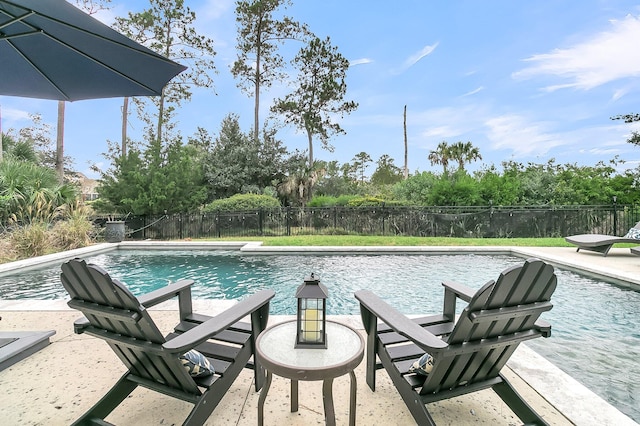 view of swimming pool featuring a patio area