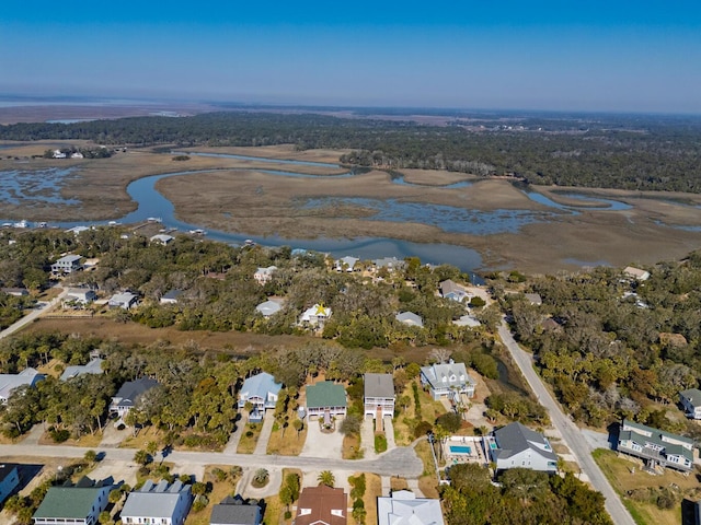 aerial view with a residential view and a water view