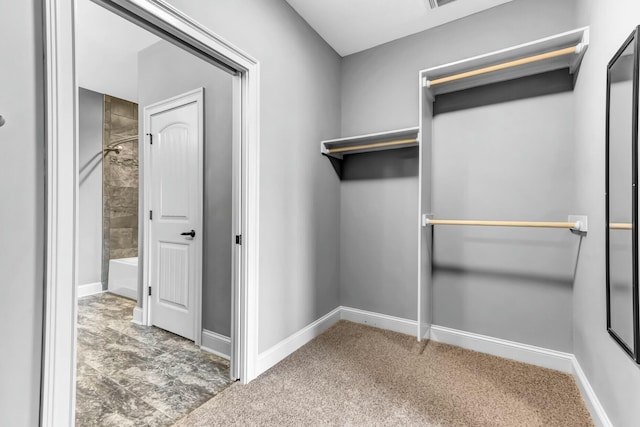 spacious closet featuring carpet floors