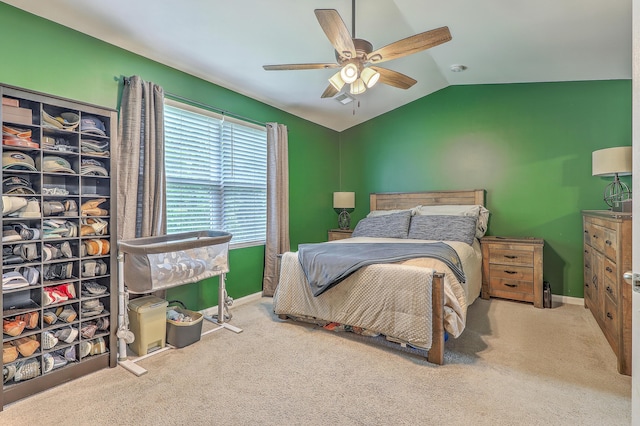 9101 Parlor Dr, Ladson, SC 29456 - carpeted bedroom featuring vaulted ceiling and ceiling fan
