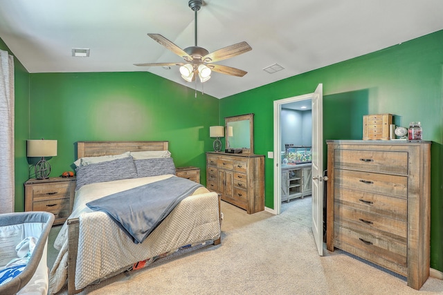 9101 Parlor Dr, Ladson, SC 29456 - carpeted bedroom with vaulted ceiling and a ceiling fan