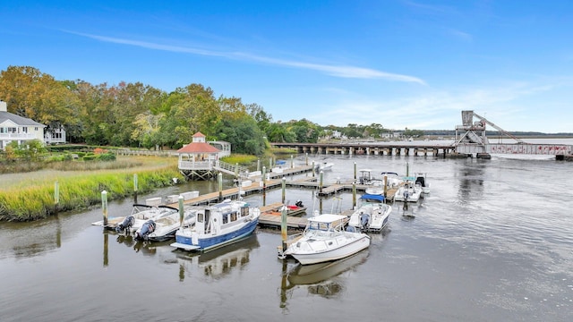 view of dock featuring a water view