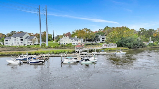 view of dock featuring a water view