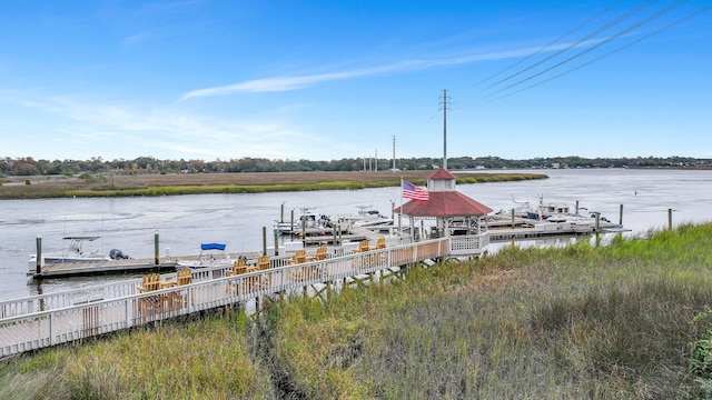 view of dock with a water view