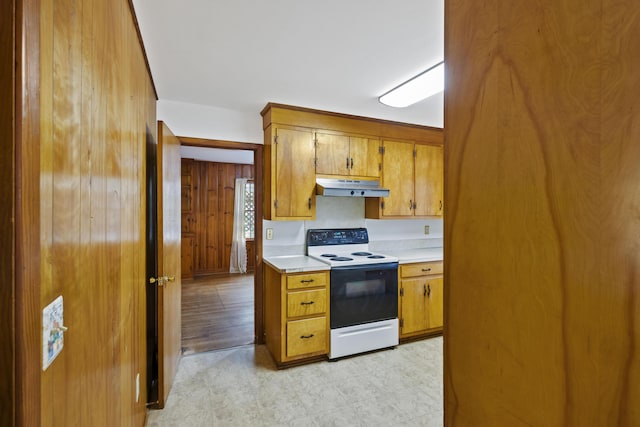 kitchen with white range with electric stovetop