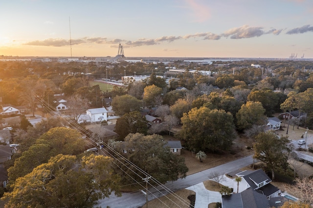 view of aerial view at dusk