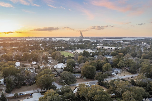 view of aerial view at dusk