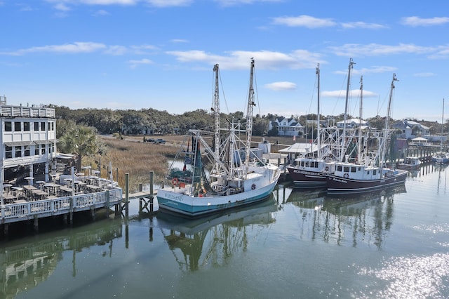 view of dock featuring a water view