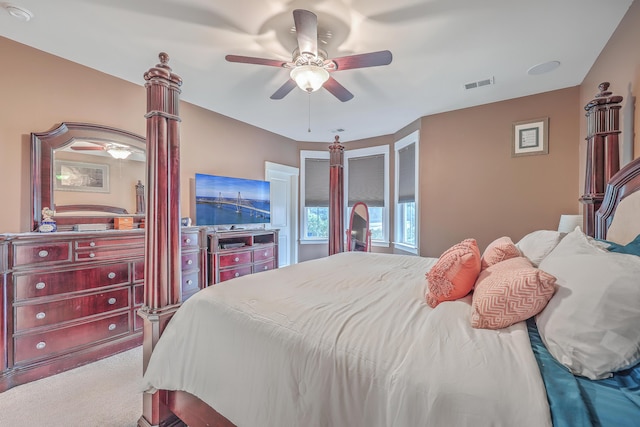 bedroom featuring carpet floors and ceiling fan