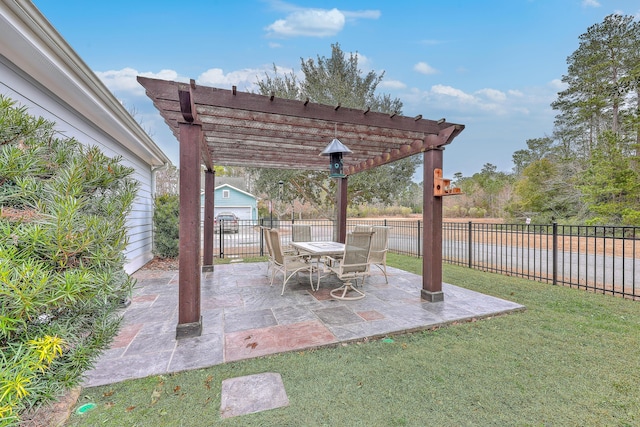 view of patio with a pergola and an outdoor structure