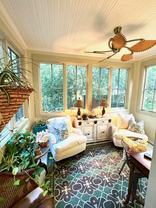 2066 Wappoo Dr, Charleston, SC 29412 - sunroom with crown molding and wood ceiling