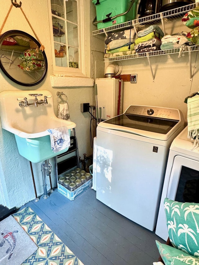 2066 Wappoo Dr, Charleston, SC 29412 - laundry room featuring washer and dryer and dark wood-style floors