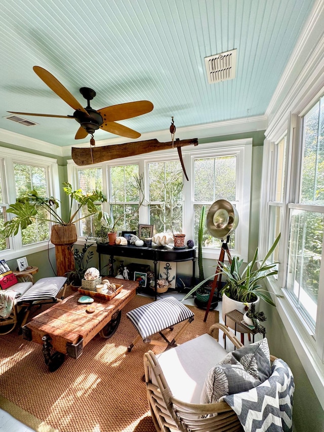 2066 Wappoo Dr, Charleston, SC 29412 - sunroom / solarium featuring ceiling fan, healthy amount of natural light, and crown molding