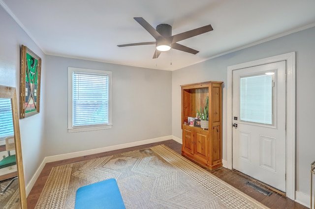 1188 Camden St, North Charleston, SC 29405 - entryway with crown molding, wood finished floors, and a ceiling fan