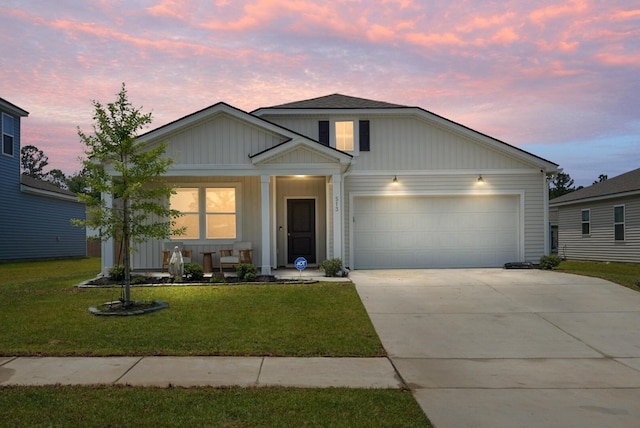 513 Donnas View Way, Summerville, SC 29486 - traditional-style house with covered porch, a front yard, driveway, an attached garage, and board and batten siding