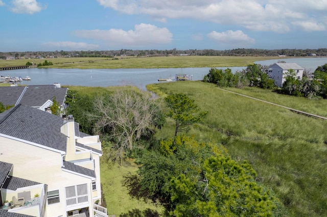 bird's eye view featuring a water view