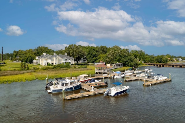 view of dock with a water view