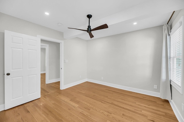 31 Lyttleton St, Charleston, SC 29407 - unfurnished bedroom featuring baseboards, light wood-type flooring, recessed lighting, and ceiling fan