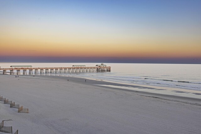 dock with view of water and beach and a pier