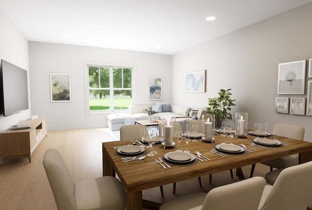 dining area featuring light wood-type flooring