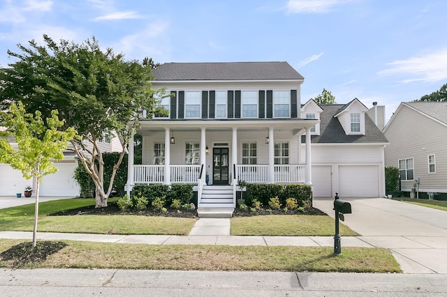 1517 Faith St, Mount Pleasant, SC 29466 - colonial inspired home with driveway, covered porch, a garage, and a front lawn