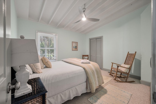 2619 Buccaneer Rd, Isle Of Palms, SC 29451 - bedroom with lofted ceiling, a closet, light colored carpet, a ceiling fan, and baseboards