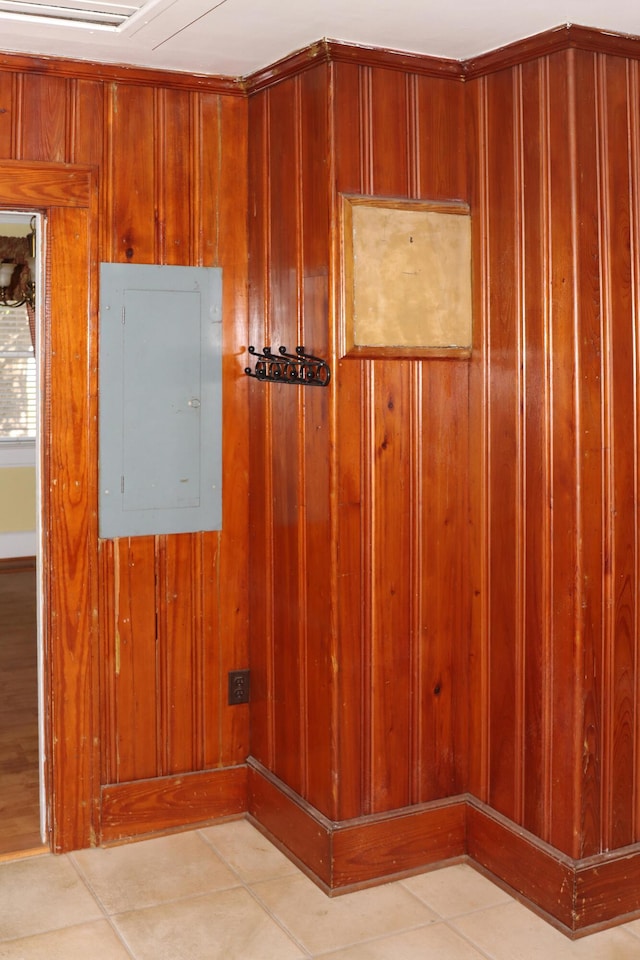 5286 Cameron Rd, Cameron, SC 29030 - unfurnished room featuring wood walls, light tile patterned flooring, and electric panel