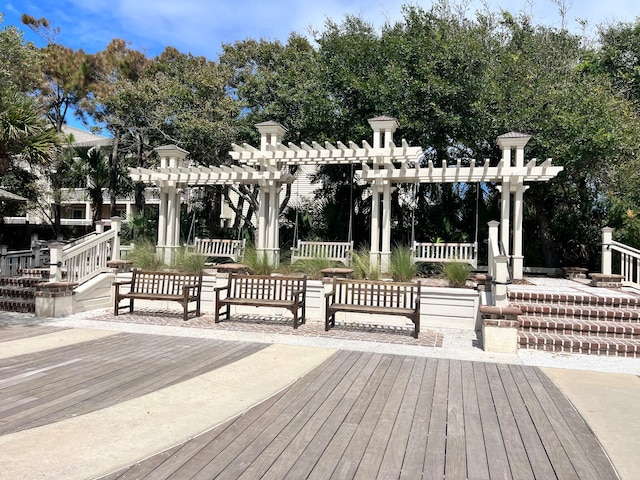 wooden terrace featuring a pergola