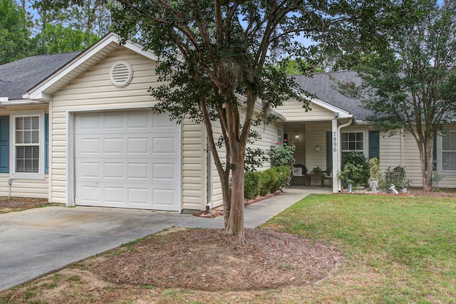 7896 Montview Rd, North Charleston, SC 29418 - single story home featuring roof with shingles, an attached garage, a front yard, and concrete driveway