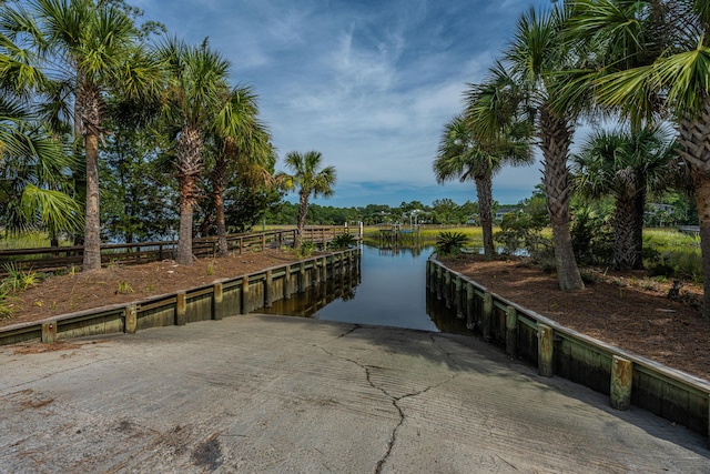 view of dock with a water view