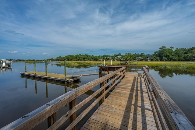 view of dock featuring a water view