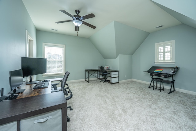 office space with carpet floors, plenty of natural light, and visible vents