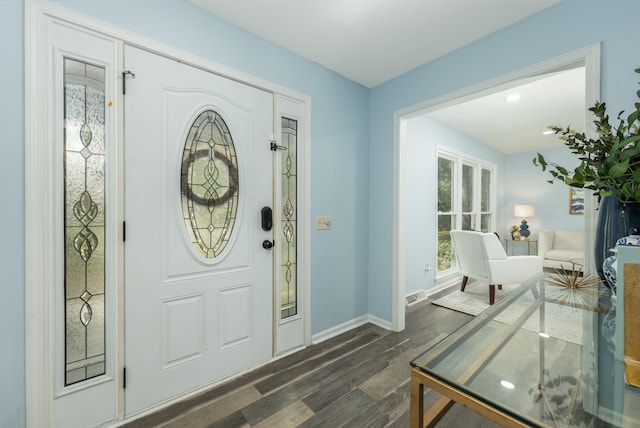 foyer featuring dark wood-type flooring