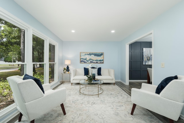 living room with hardwood / wood-style flooring