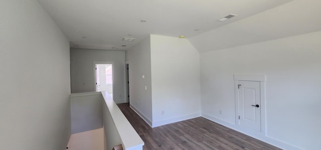 110 Saluda Dr, Santee, SC 29142 - hall with dark wood-style flooring, an upstairs landing, baseboards, and attic access