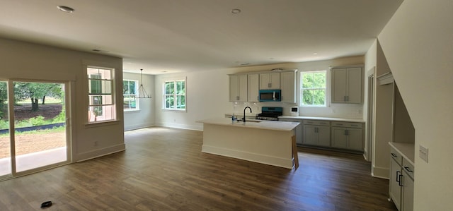 110 Saluda Dr, Santee, SC 29142 - kitchen with appliances with stainless steel finishes, a sink, tasteful backsplash, gray cabinets, and plenty of natural light