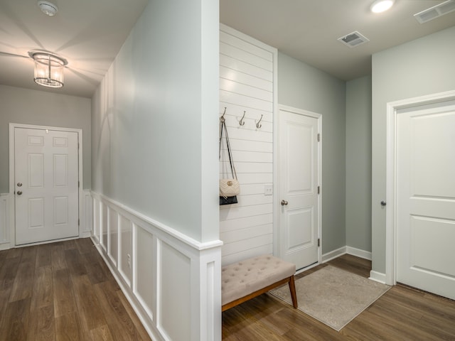 interior space with dark wood-type flooring