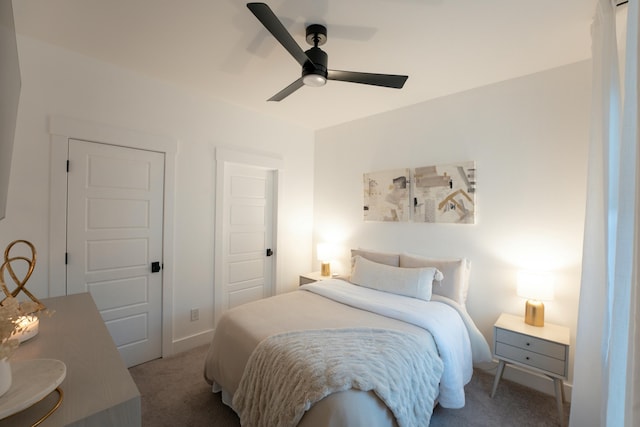 bedroom featuring carpet flooring and ceiling fan