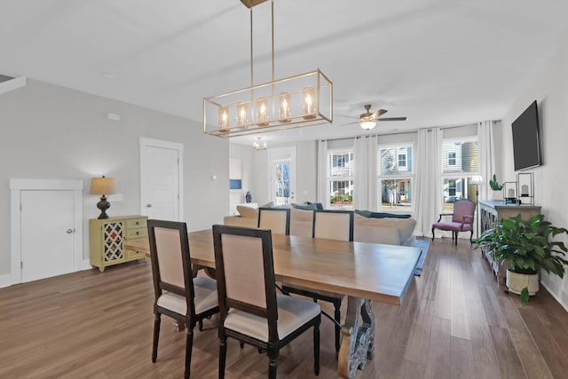 dining room featuring wood finished floors and a ceiling fan