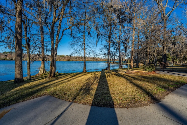 view of yard featuring a water view