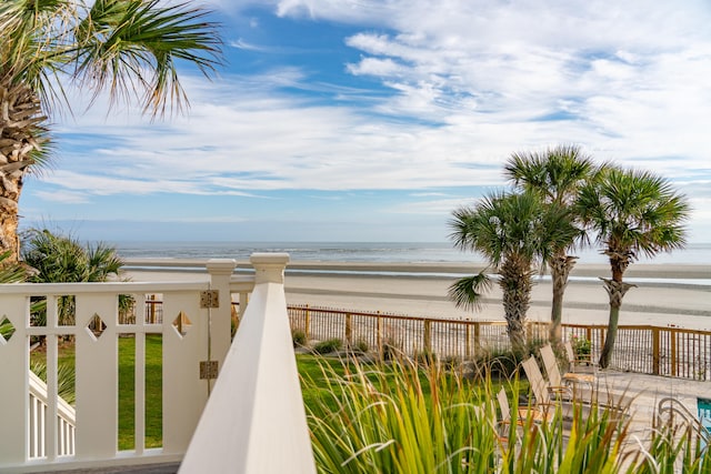 property view of water featuring a beach view