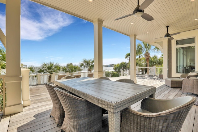 wooden deck with ceiling fan