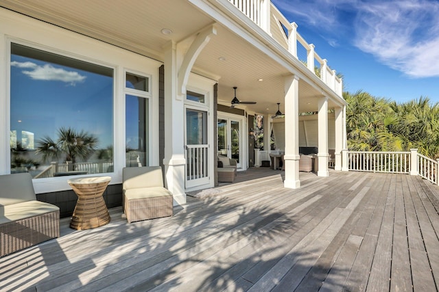 wooden terrace with ceiling fan