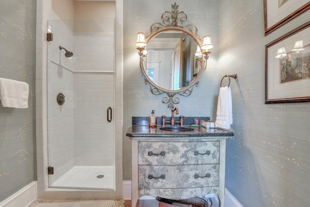 bathroom featuring vanity and walk in shower