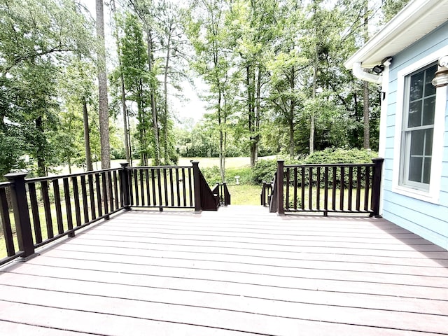 209 Myrtlewood Dr, Santee, SC 29142 - wooden deck with view of wooded area